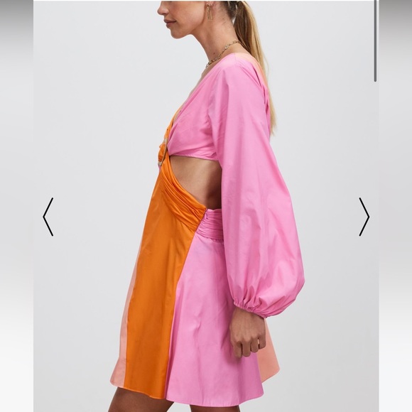 STAUD Gulf A-Line Cutout Dress Orange & Pink - Picture 3 of 14